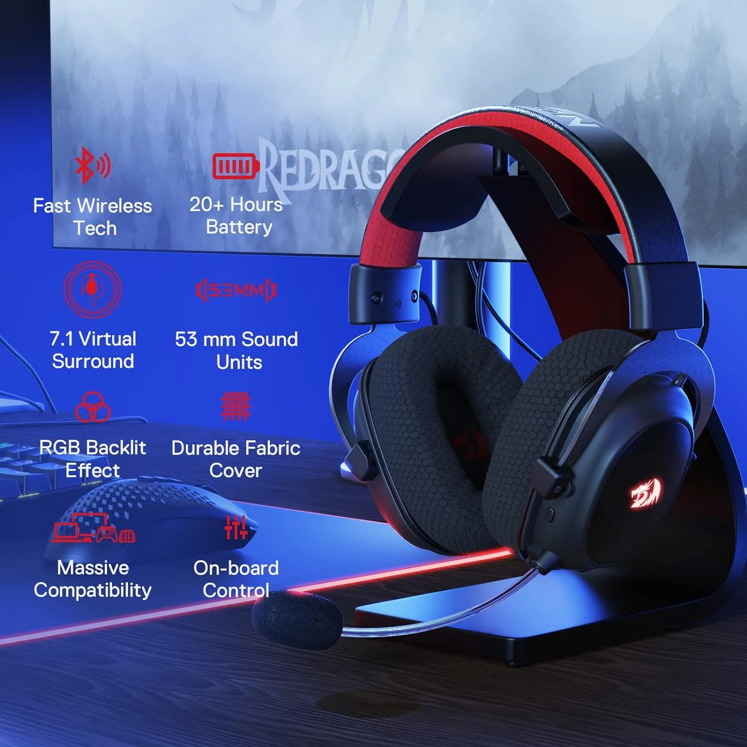 Redragon H510 PRO Zeus-X RGB Wireless Gaming Headset - 7.1 Surround Sound Redragon H510 PRO Zeus-X RGB Wireless Gaming Headset - 7.1 Surround Sound